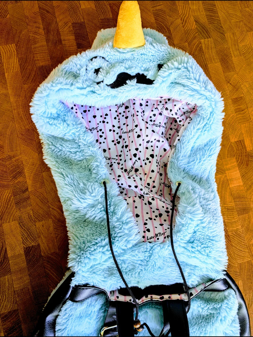 Betsey Johnson Fuzzy Furry Hoodie Backpack Plush Sky Blue